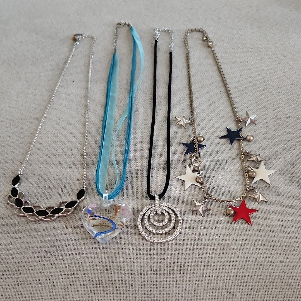 Set of Four Stylish Necklaces with Star and Heart Designs